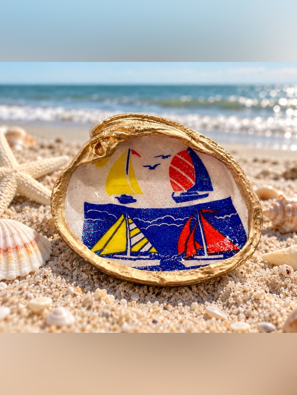 Sailboat Clam Shell Trinket Dish / Ring Tray